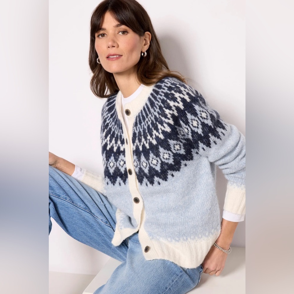 Alex Mill Ashwood Fair isle‎ Cardigan Sweater blue button down